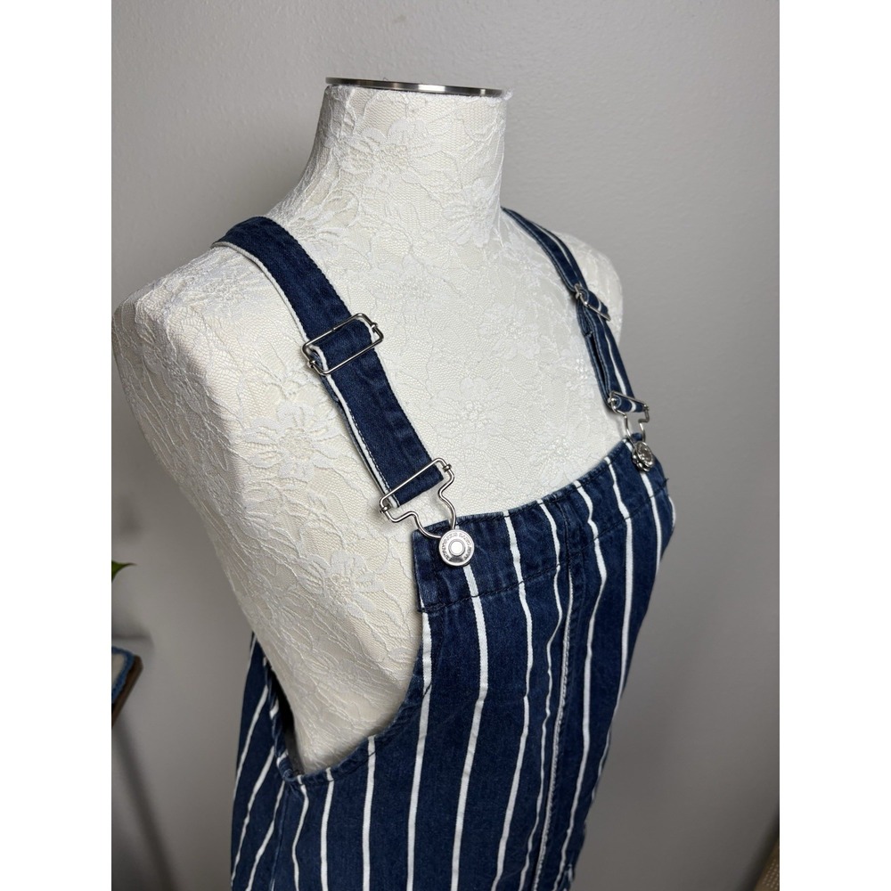 Stradivarius Womens 4 Blue Pinstripe Overall Dress Pinafore Coastal Preppy - Picture 2 of 14